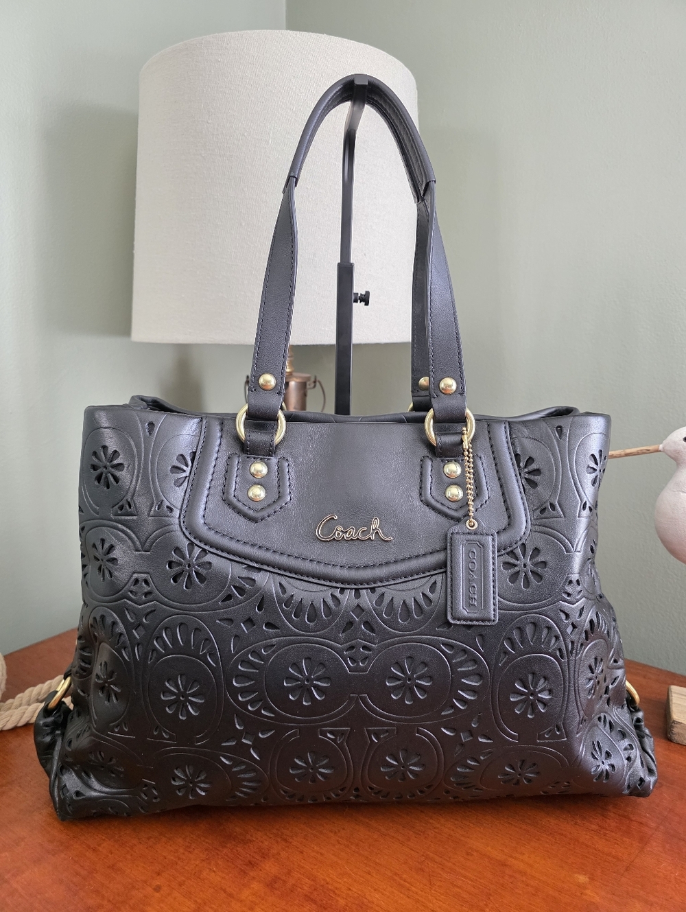 Coach F21833 Ashley Lace Carryall Black Cutout Leather Tote Bag NWT - Picture 16 of 16